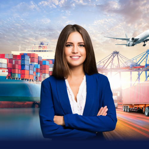 Dark Blue and White Illustrative Modern Global Logistics Promotion Flyer