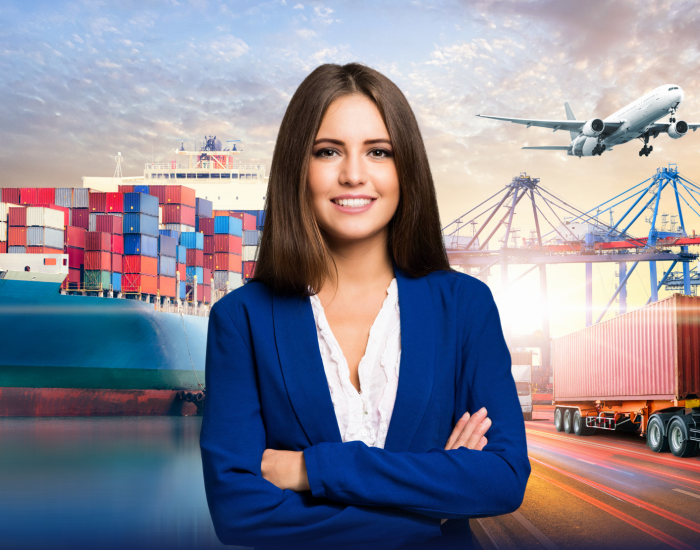 Dark Blue and White Illustrative Modern Global Logistics Promotion Flyer